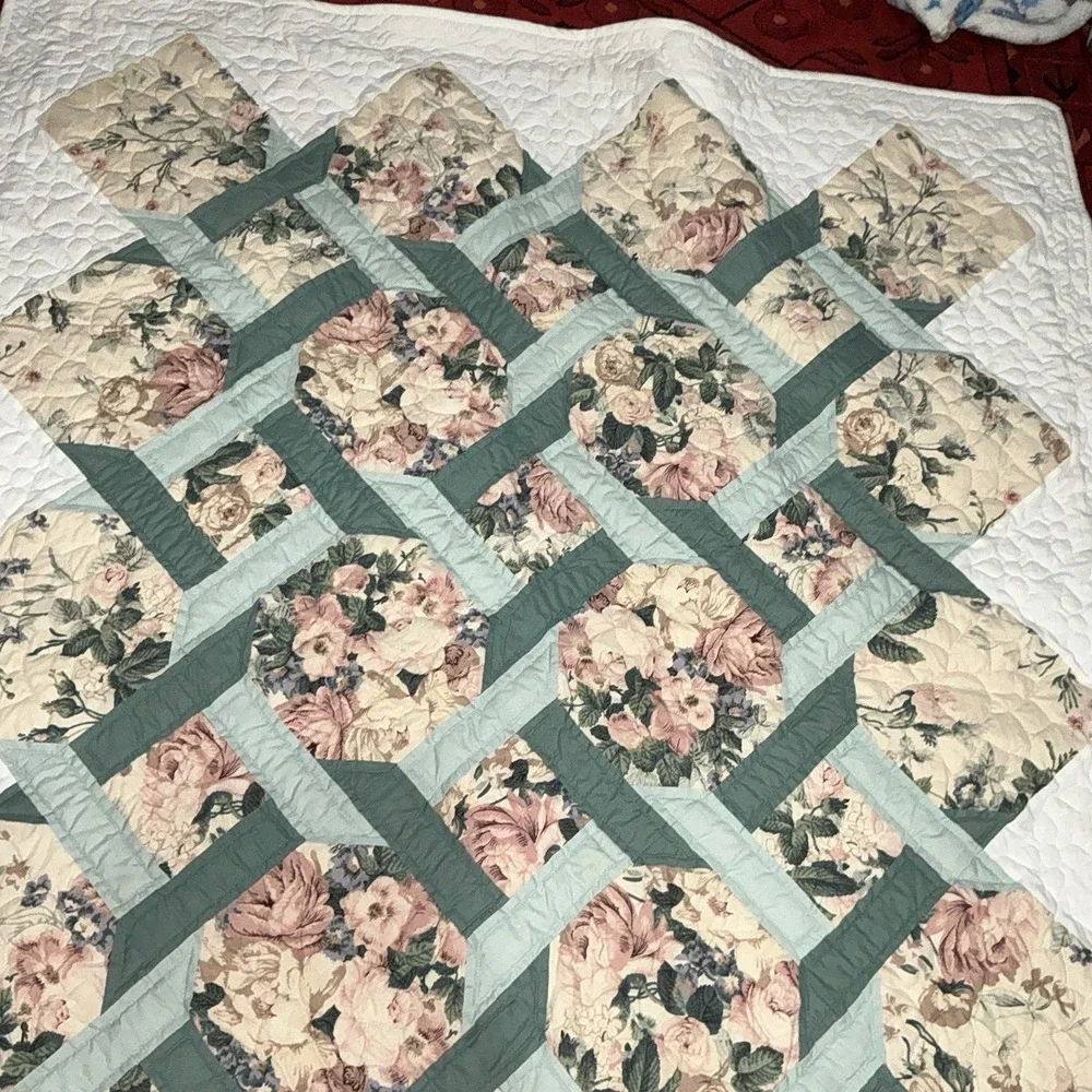 HandMade Pieced Machine‎ Quilted Quilt Floral Garden Twist 47x57